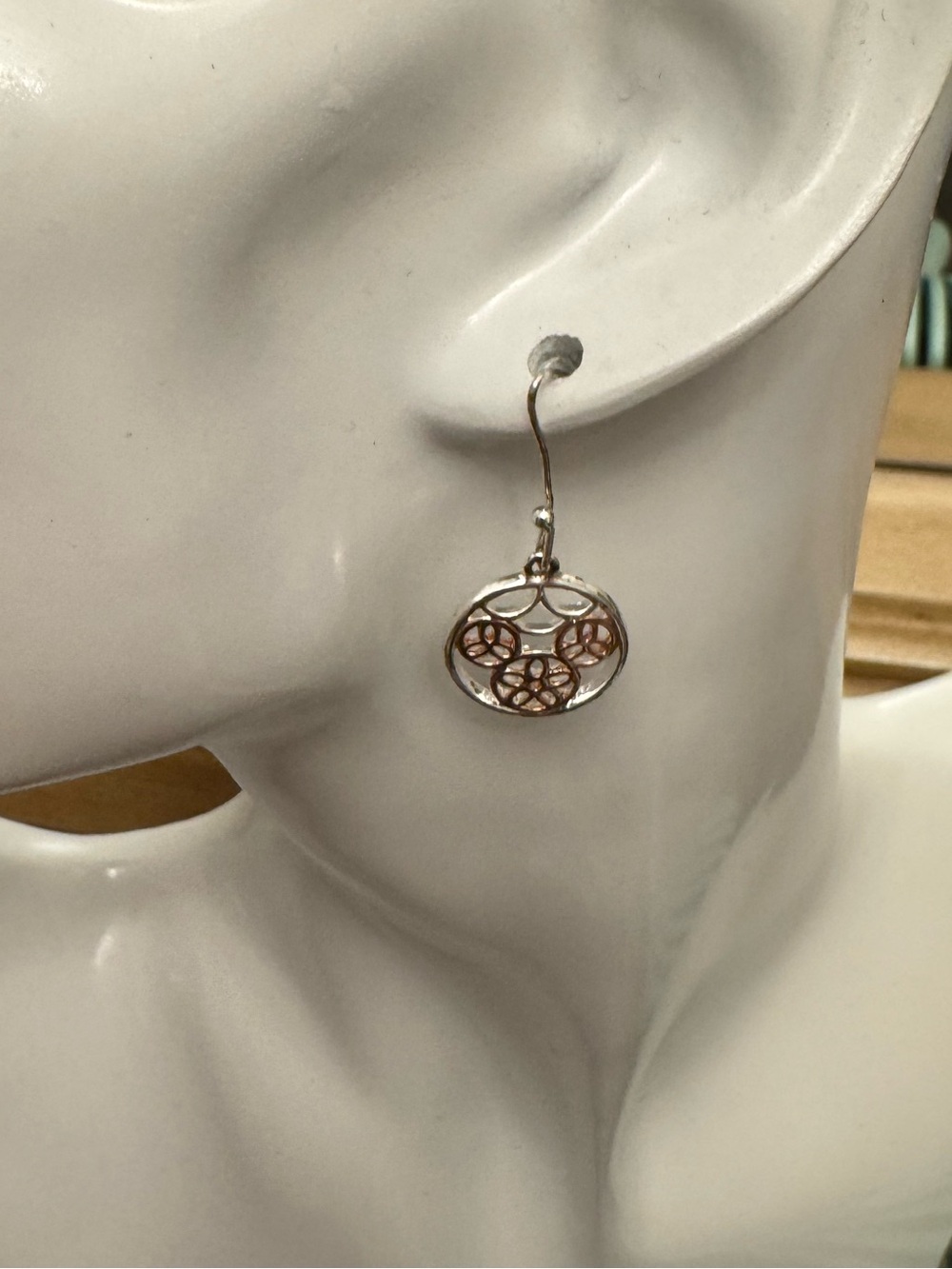 Silver and Rose Gold Floral Filigree Drop Earrings Mickey Mouse from
 Disney